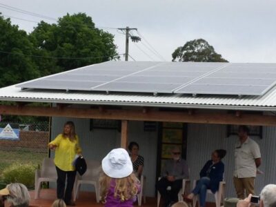 Solar panels funded by CORENA on roof at Moss Vale Community Garden, NSW
