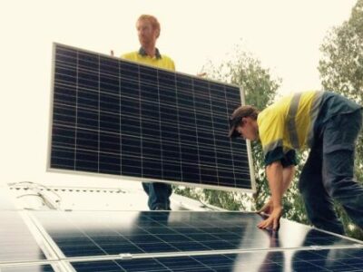 Solar panels funded by CORENA being installed at Nannup