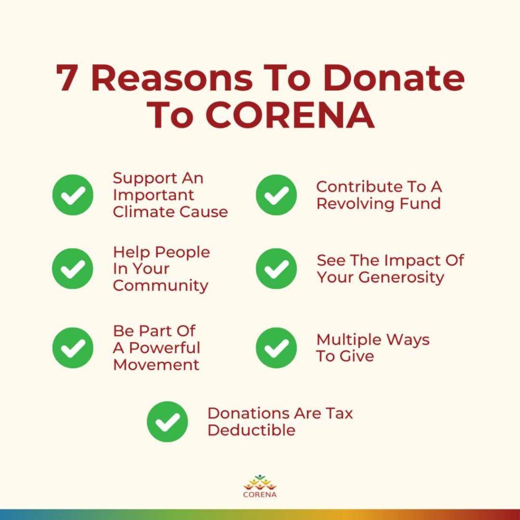 Reasons to donate to CORENA Climate & Renewable Energy Charity