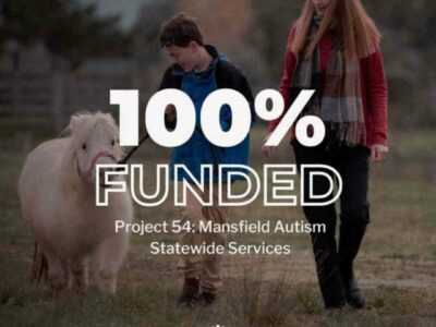Graphic showing Mansfield Autism Statewide Services project has been 100% funded