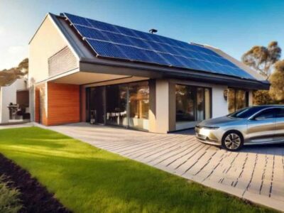 Household taking climate action with solar panels, battery, heat pump, and electric car