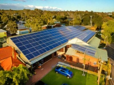 Rooftop solar panels connected to a community energy virtual power plant project